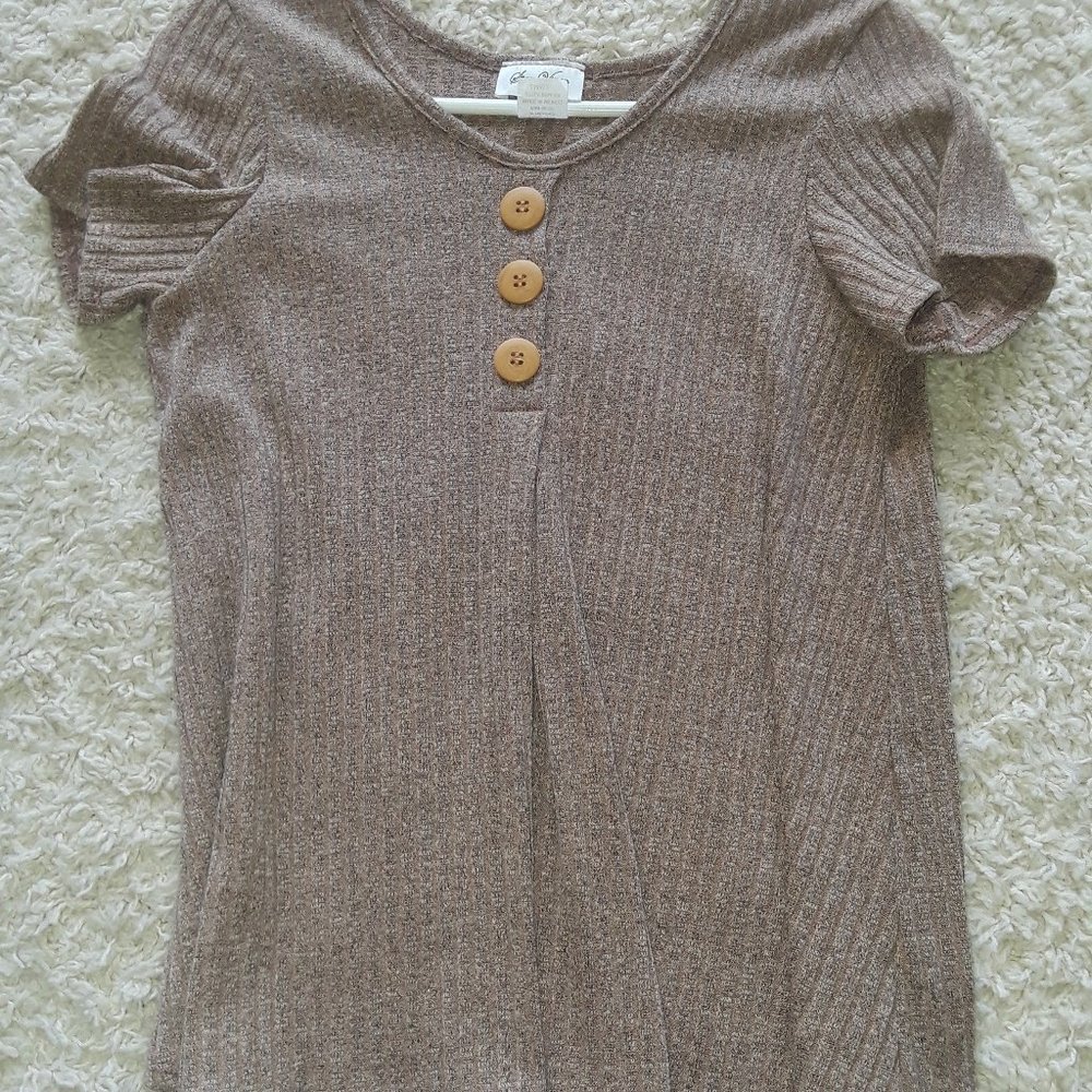 Tan/Beige Button Short Sleeve Blouse